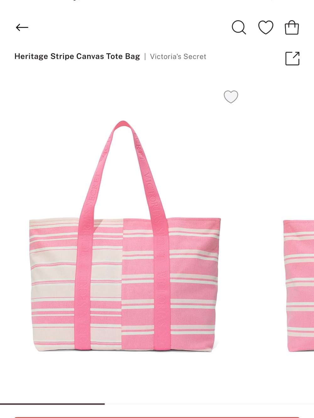 Victoria's Secret Pink and Cream Striped Canvas Tote
